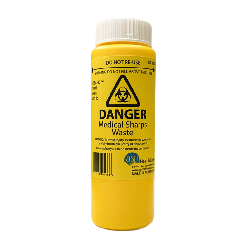 Sharps Container - Round Yellow with Lid - 250ml