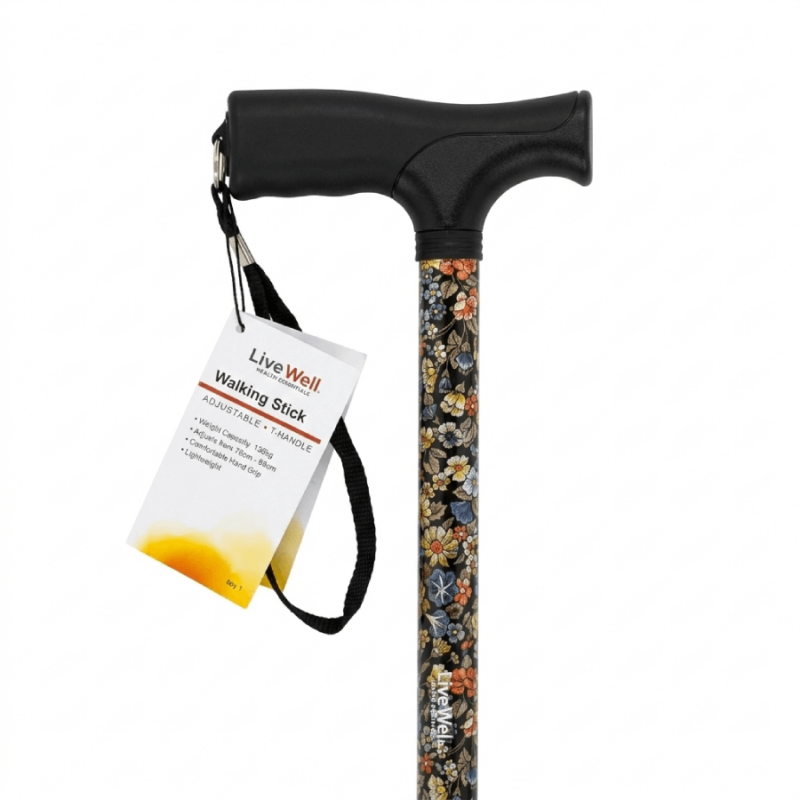 Walking Stick - Adjustable - Green Floral