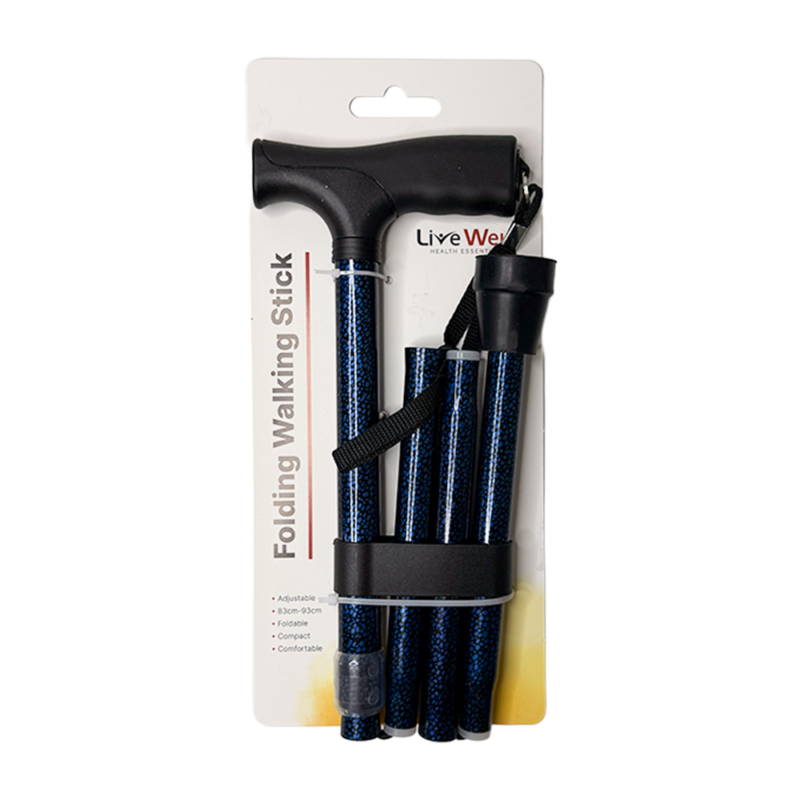 Walking Stick - Folding - Electric Blue Spot - 33"- 37"