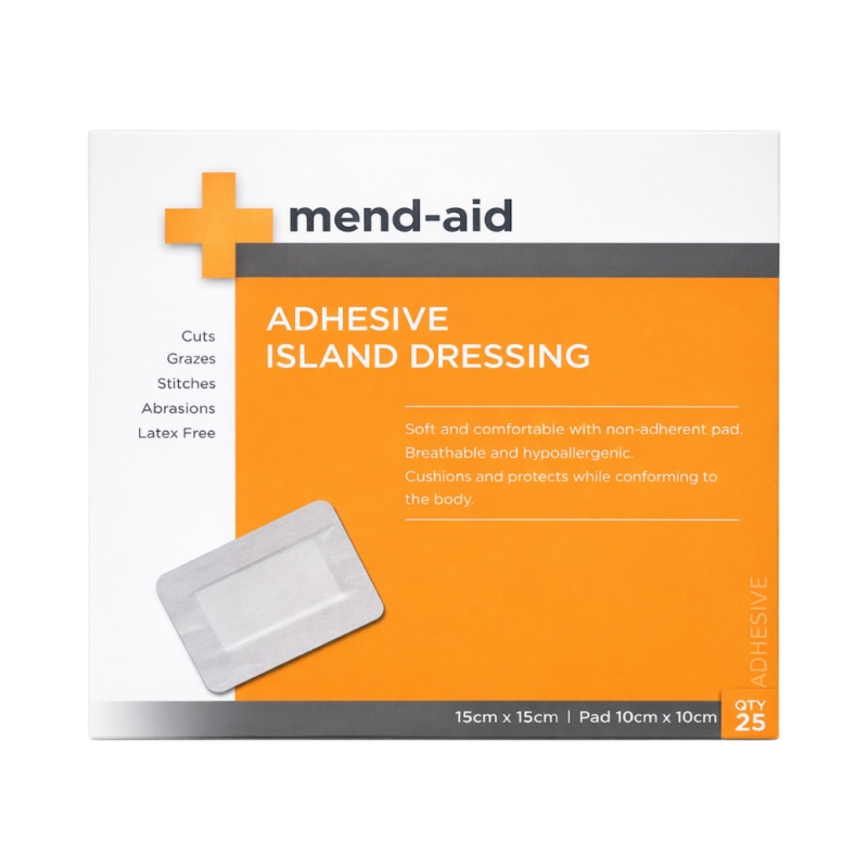 Adhesive Island Dressing - White - 15cm x 15cm - 25 Pcs - Mend-Aid