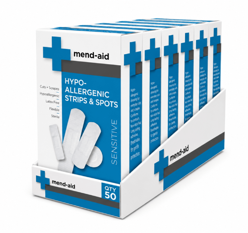 Hypo-Allergenic Strips & Spots - 50 Pieces - [Display x 6] - Mend-Aid