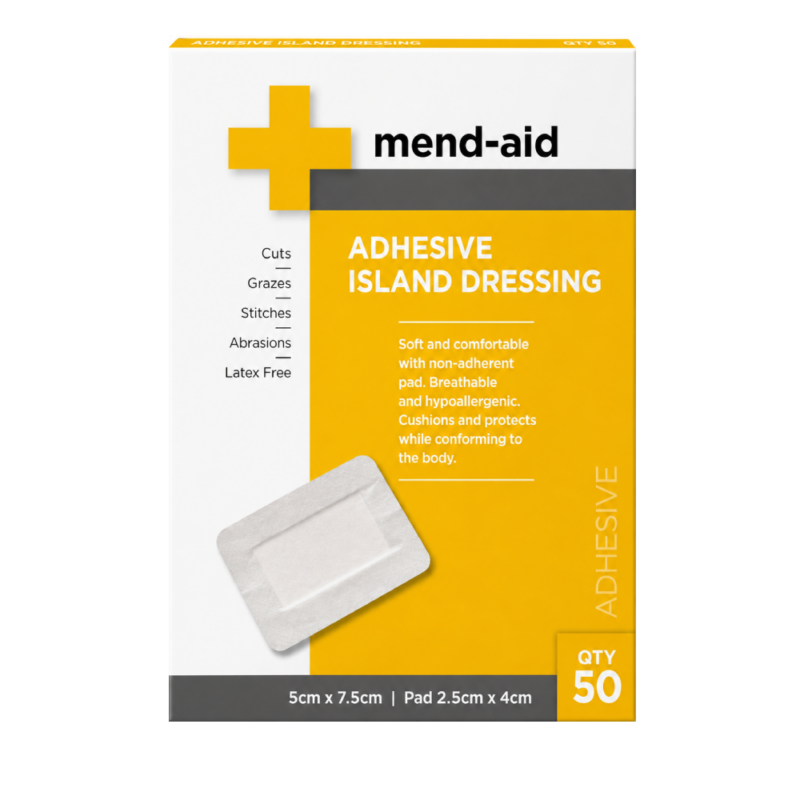 Adhesive Island Dressing - White - 5cm x 7.5cm - 50 Pcs - Mend-Aid