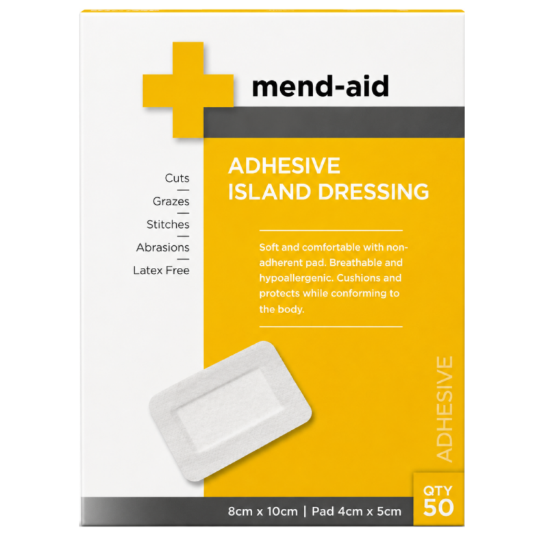 Adhesive Island Dressing - White - 8cm x 10cm - 50 Pcs - Mend-Aid