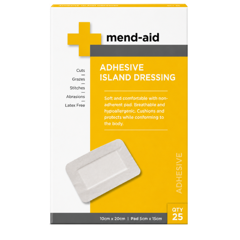 Adhesive Island Dressing - White - 10cm x 20cm - 25 Pcs - Mend-Aid
