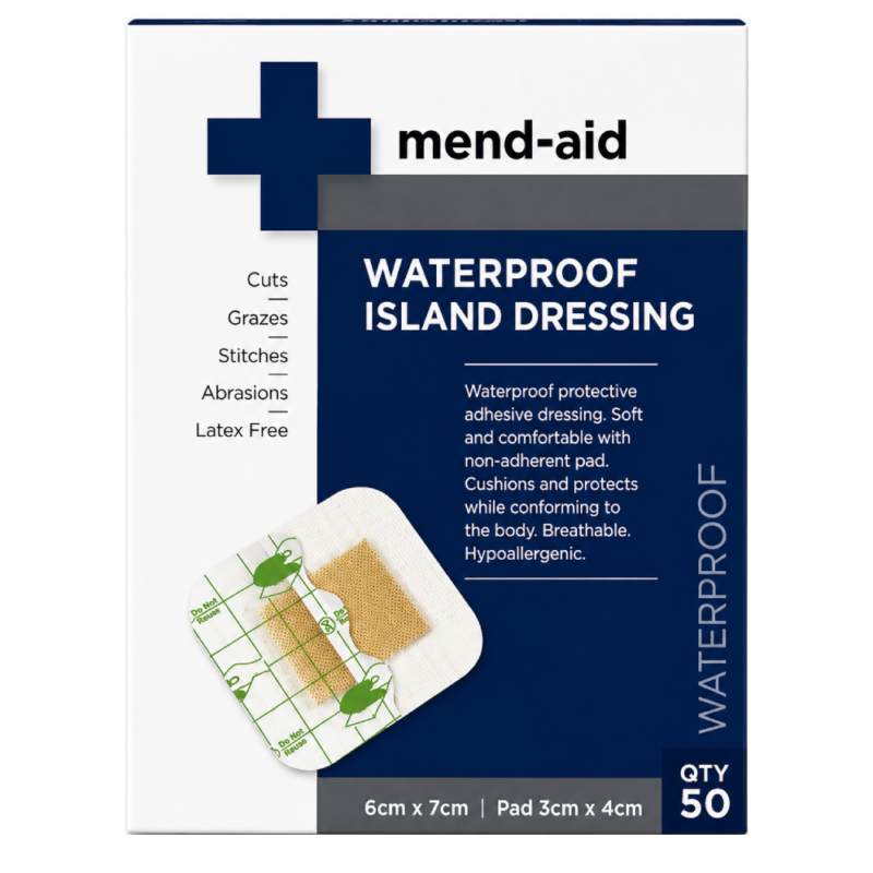 Waterproof Island Dressing - 6cm x 7cm - 50 Pieces - Mend-Aid