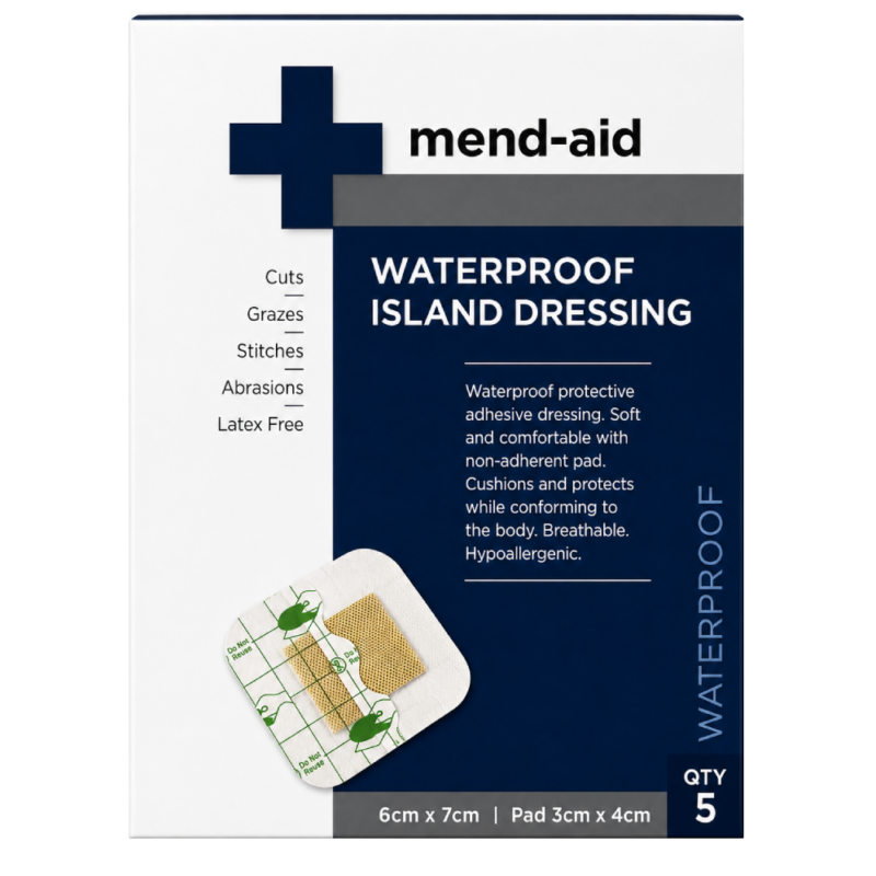 Waterproof Island Dressing - 6cm x 7cm - 5 Pcs - Display x 6 - Mend-Aid