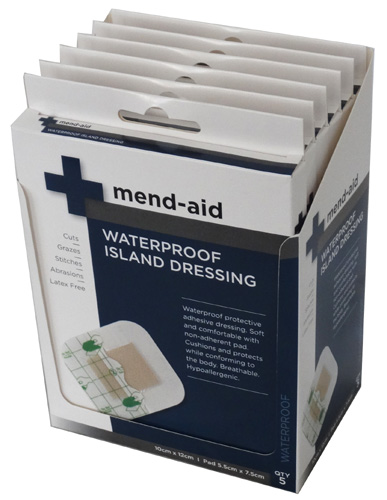Waterproof Island Dressing - 10cm x 12cm - 5 Pcs - Display x 6 - Mend-Aid