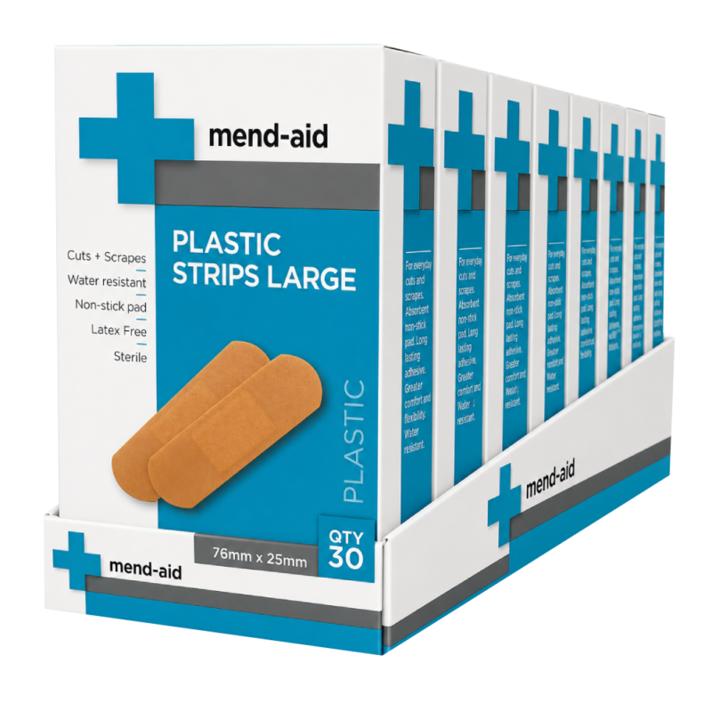 Plastic Large Strips - 30 Pieces - [Display x 6] - Mend-Aid