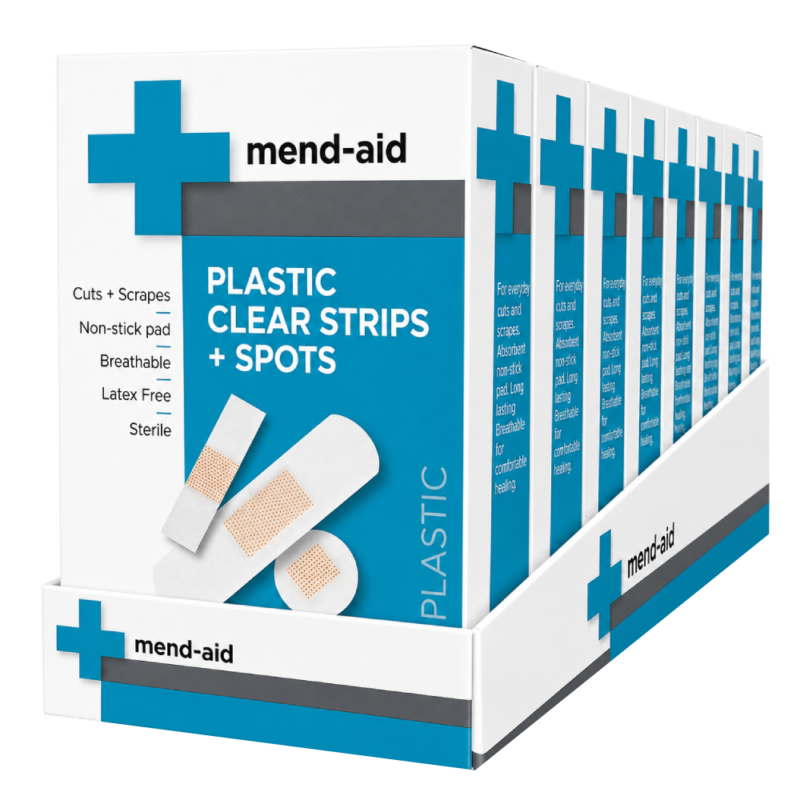 Plastic Clear Strips & Spots - 50 Pieces - [Display x 6] - Mend-Aid