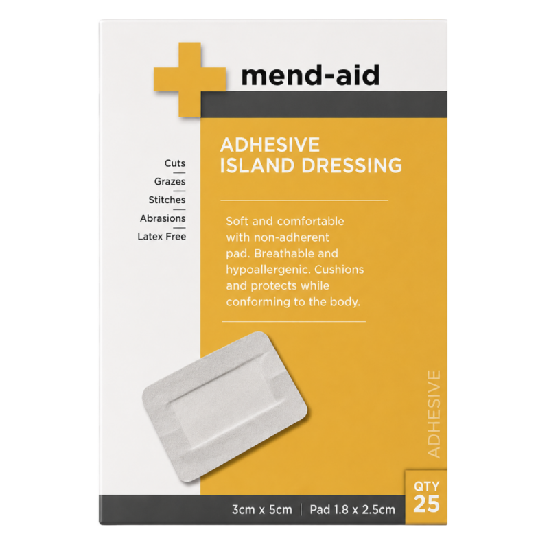 Adhesive Island Dressing - White - 3cm x 5cm - 25 Pcs - Mend-Aid