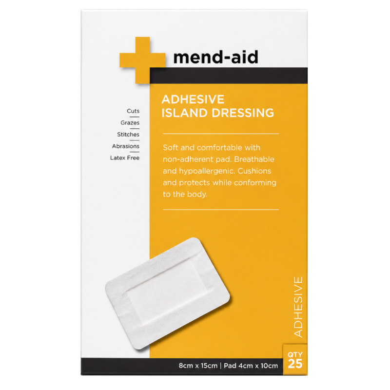 Adhesive Island Dressing - White - 8cm x 15cm - 25 Pcs - Mend-Aid