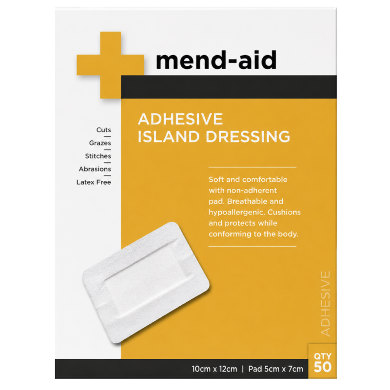 Adhesive Island Dressing - White - 10cm x 12cm - 25 Pcs - Mend-Aid