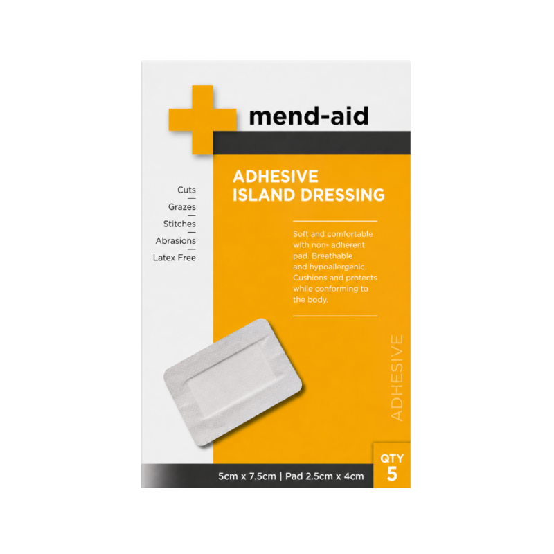 Adhesive Island Dressing - White - 5cm x 7.5cm - 5Pcs Display x6 - Mend-Aid