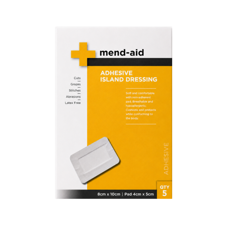 Adhesive Island Dressing - White - 8cm x 10cm - 5 Pcs - Display x 6 - Mend-Aid