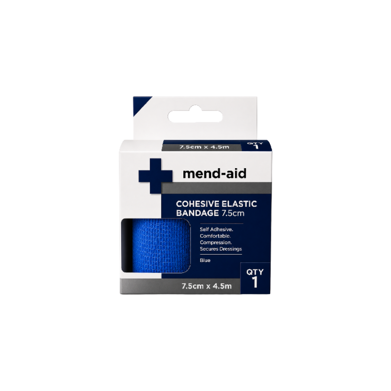 Cohesive Elastic Bandage - Blue - 7.5cm x 4.5m - Mend-Aid