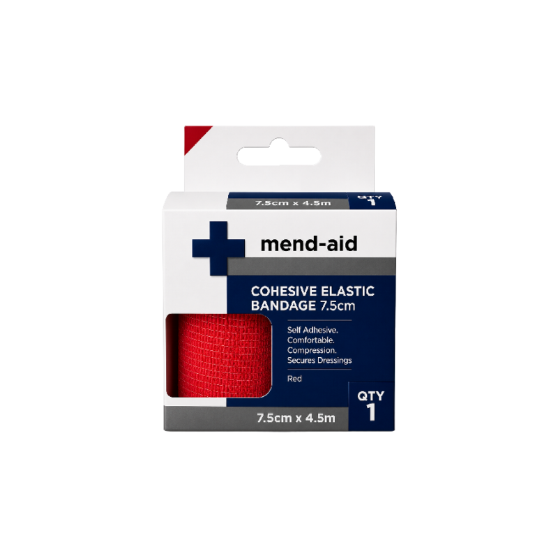 Cohesive Elastic Bandage - Red - 7.5cm x 4.5m - Mend-Aid