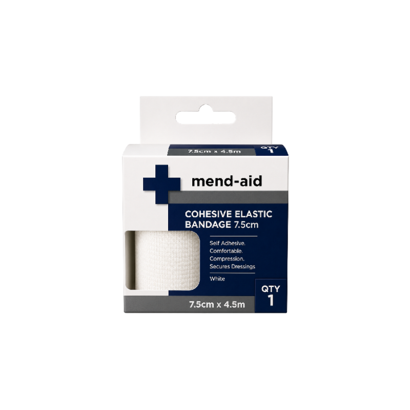 Cohesive Elastic Bandage - White - 7.5cm x 4.5m - Mend-Aid