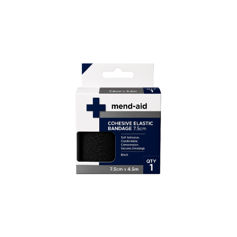 Cohesive Elastic Bandage - Black - 7.5cm x 4.5m - Mend-Aid
