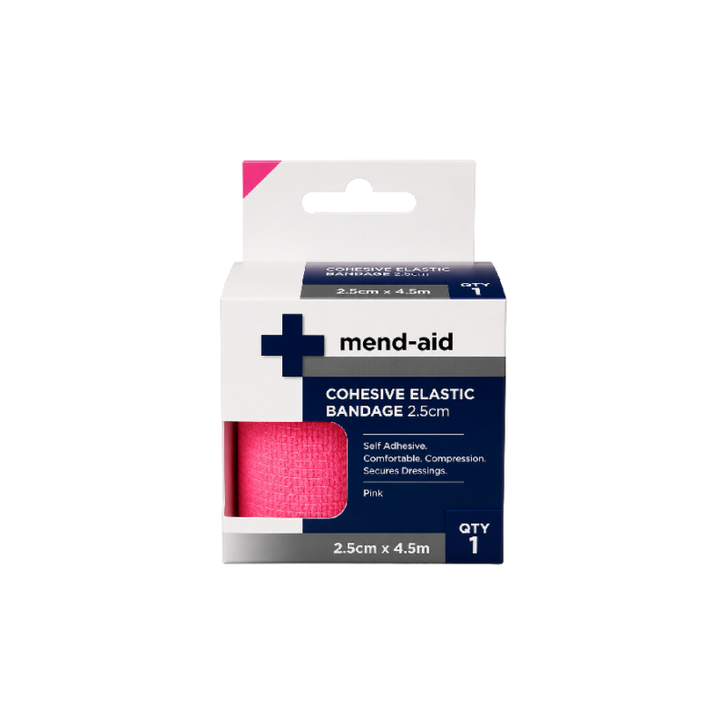 Cohesive Elastic Bandage - Pink - 2.5cm x 4.5m - Mend-Aid