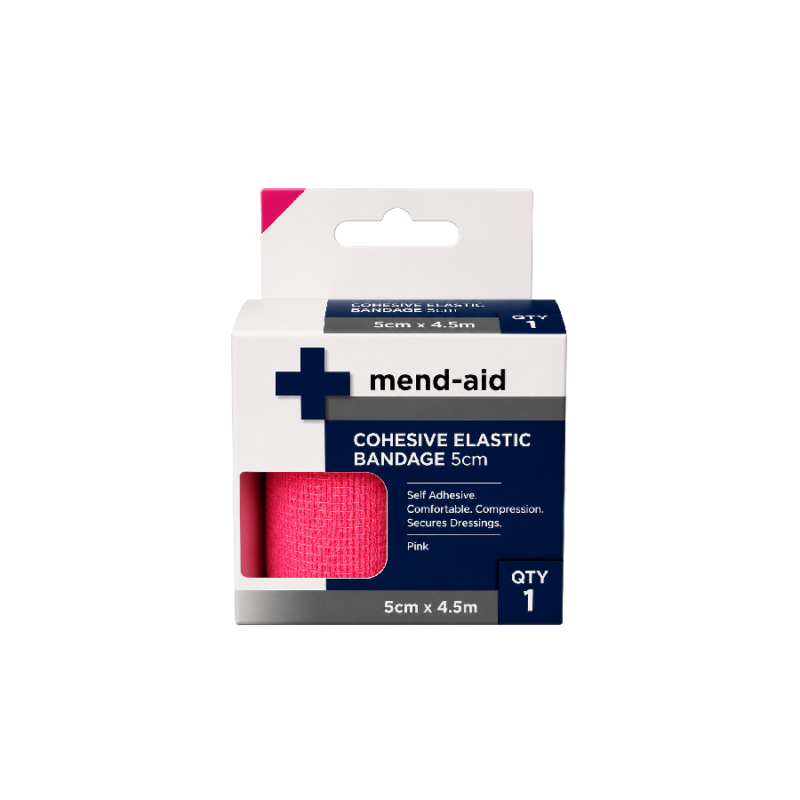 Cohesive Elastic Bandage - Pink - 5cm x 4.5m - Mend-Aid