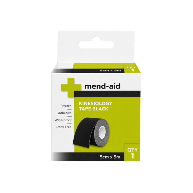 Kinesiology Tape - Black - 5cm x 5m - Mend-Aid