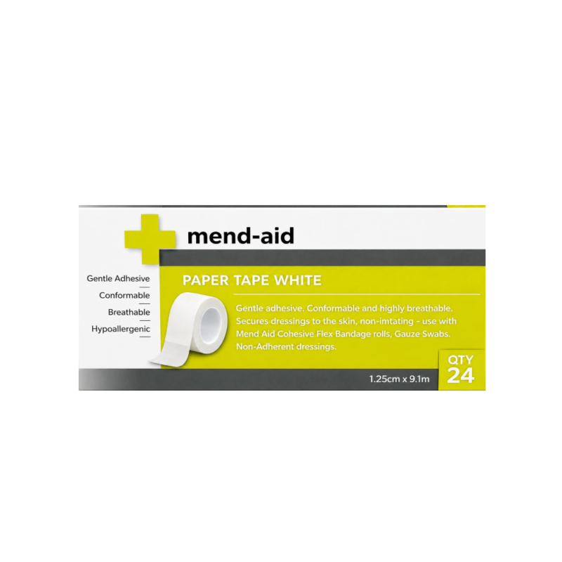 Paper Tape - White - 1.25cm x 9.1m - Box x 24 - Mend-Aid