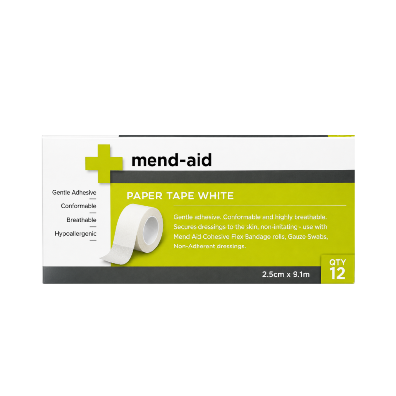 Paper Tape - White - 2.5cm x 9.1m - Box x 12 - Mend-Aid