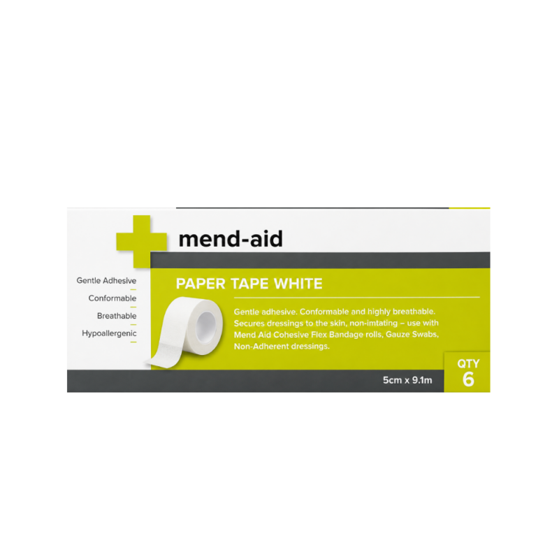 Paper Tape - White - 5cm x 9.1m - Box x 6 - Mend-Aid