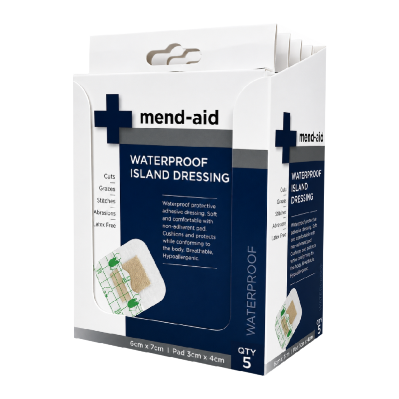 Waterproof Island Dressing - 6cm x 7cm - 5 Pcs - Display x 6 - Mend-Aid