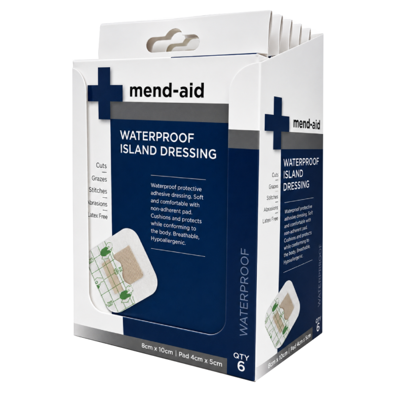 Waterproof Island Dressing - 8cm x 10cm - 5 Pcs - Display x 6 - Mend-Aid