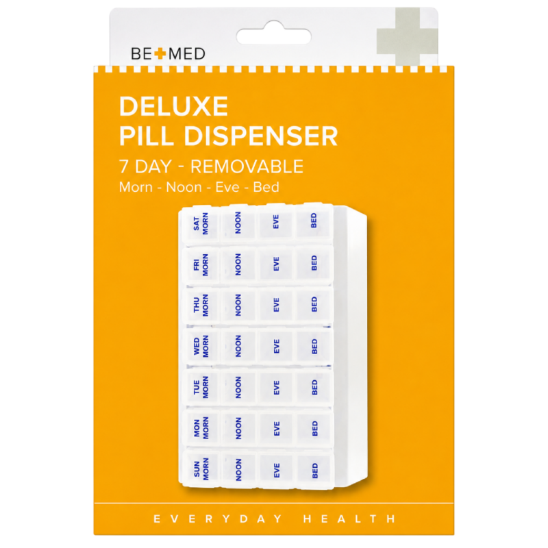 Deluxe Pill Dispenser 7 Day - 4 Doses/Day - 17cm x24cm Removeable - Bemed