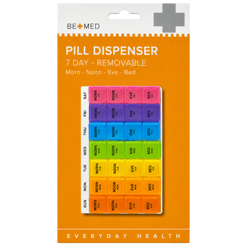Pill Dispenser 7 Day - 4 Doses/Day - 11.5cm x 18cm - Removable - Bemed