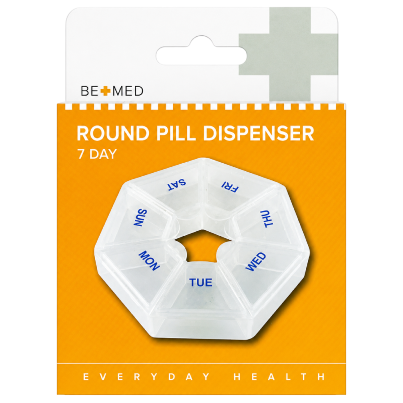 Pill Dispenser - Round 7 Day - Clear - 8.5cm - Bemed