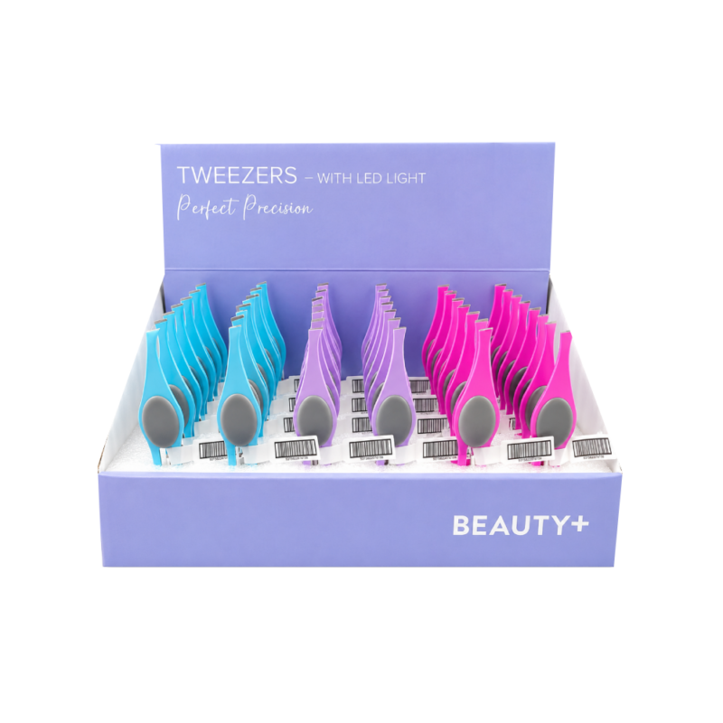 Tweezers - W/ LED Light - Display x 24 - Beauty+