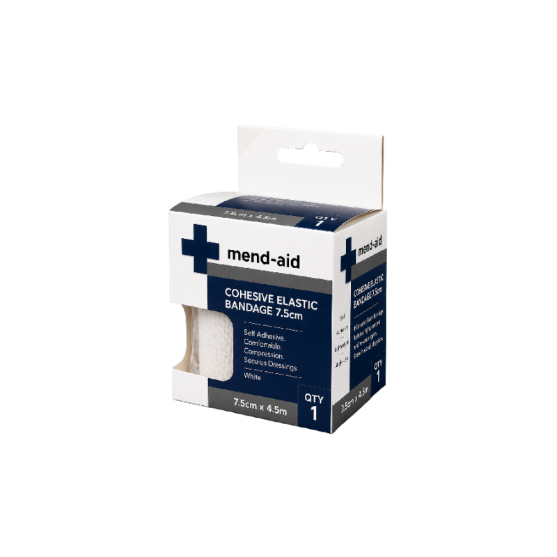 Cohesive Elastic Bandage - White - 7.5cm x 4.5m - Mend-Aid