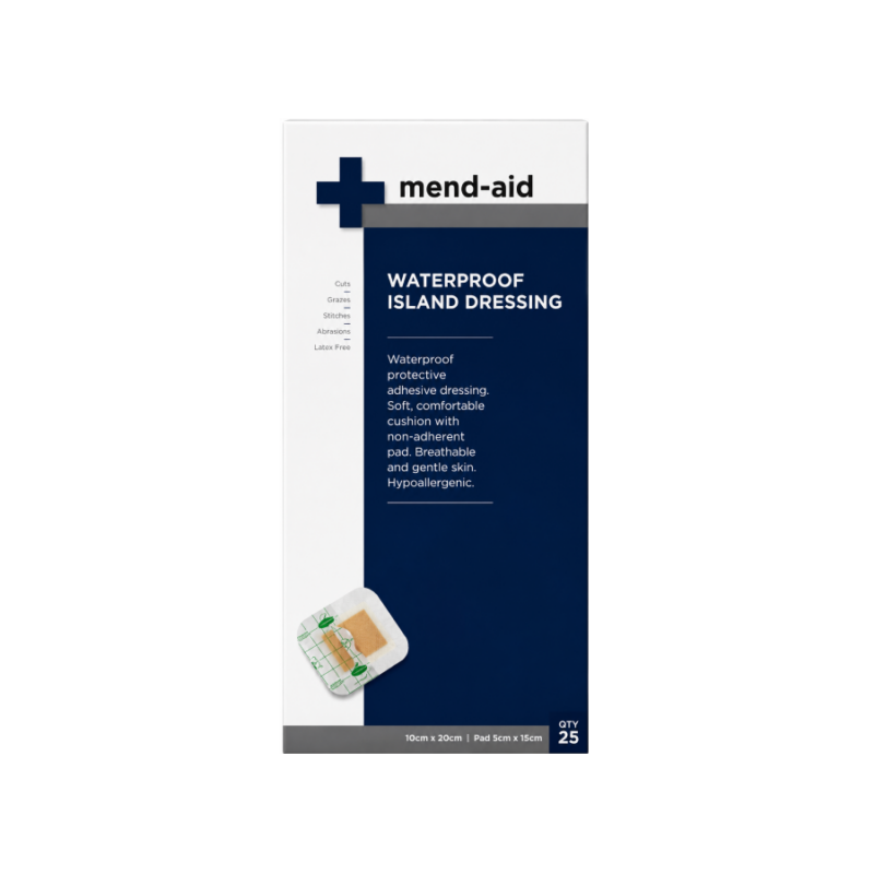 Waterproof Island Dressing - 10cm x 25cm - 25 Pieces - Mend-Aid