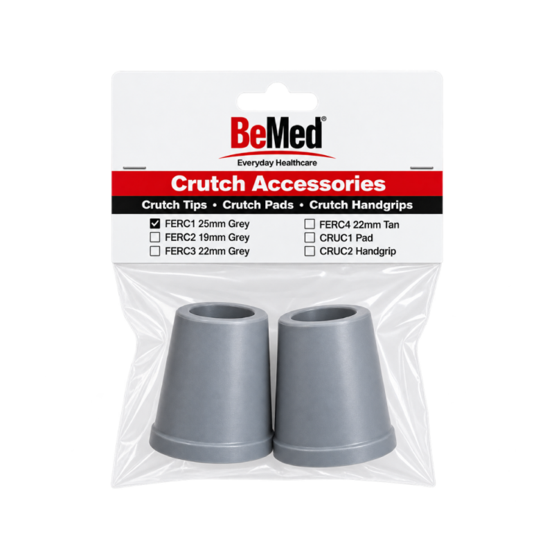 Crutch Tips - Grey - 25mm - 1 Pair - Bemed