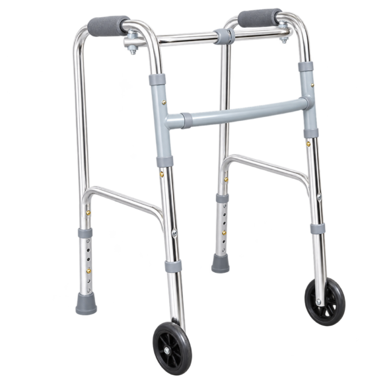Folding Walking Frame with Wheels - Silver - 25mm