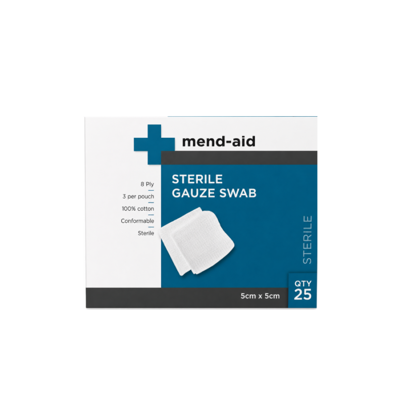 Gauze Swab - 8ply Sterile 5cm x 5cm - 3 Pcs - Box x 25 - Mend-Aid
