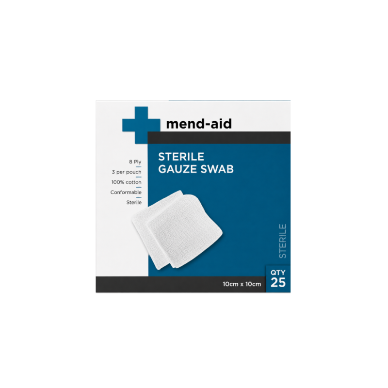 Gauze Swab - 8ply Sterile - 10cm x10cm - 3 Pieces - Box x 25 - Mend-Aid