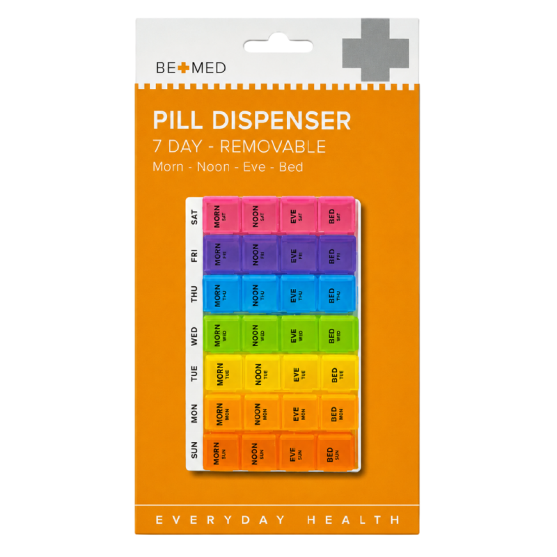 Pill Dispenser 7 Day - 4 Doses/Day - 11.5cm x 18cm - Removable - Bemed