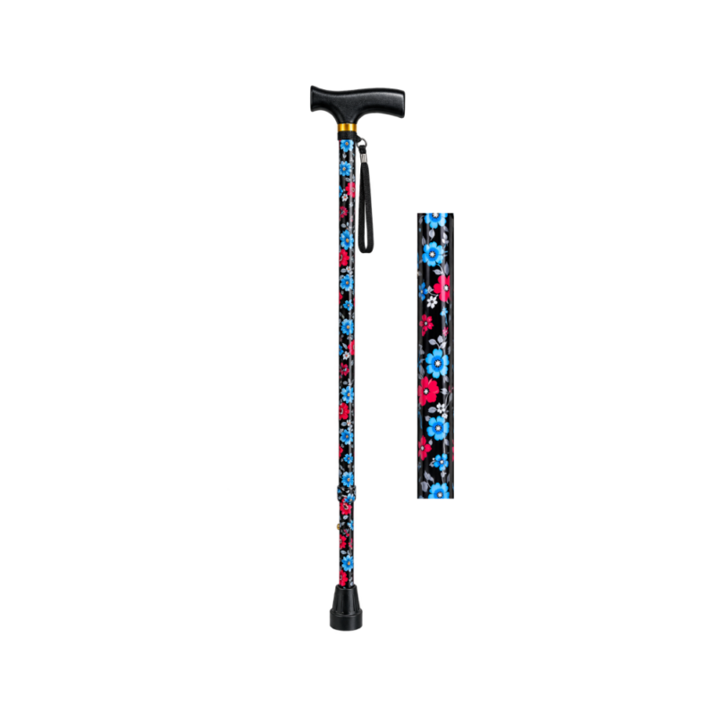 Walking Stick - Adjustable - Black Floral