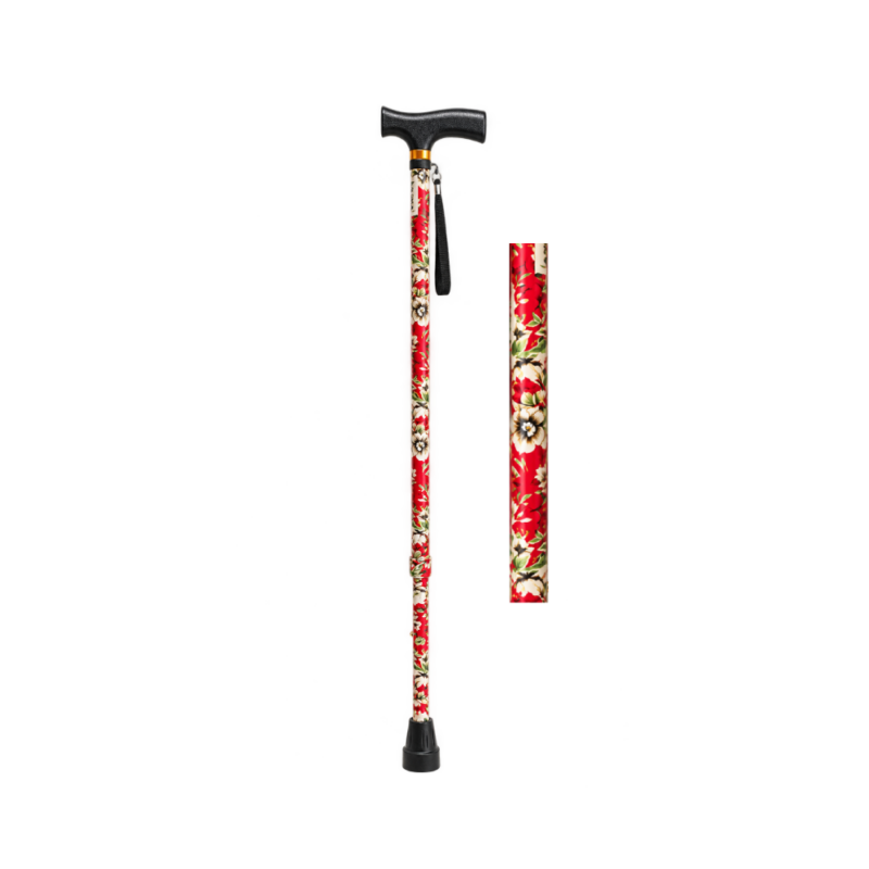 Walking Stick - Adjustable - Red Floral