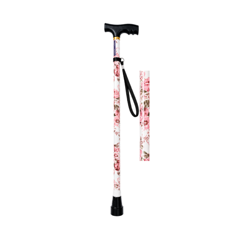 Walking Stick - Adjustable - White/Pink Floral