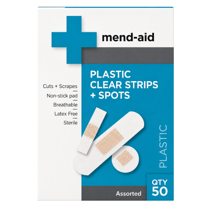 Plastic Clear Strips & Spots - 50 Pieces - [Display x 6] - Mend-Aid