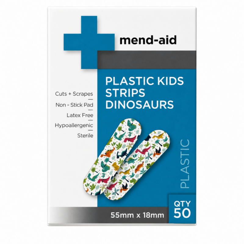 Plastic Kids Dinosaur Strips - 55mm x 18mm - 50 Pieces - [Display x 6] - Mend-Aid