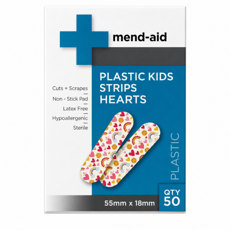 Plastic Kids Heart Strip - 55mm x 18mm - 50 Pieces - [Display x 6] - Mend-Aid