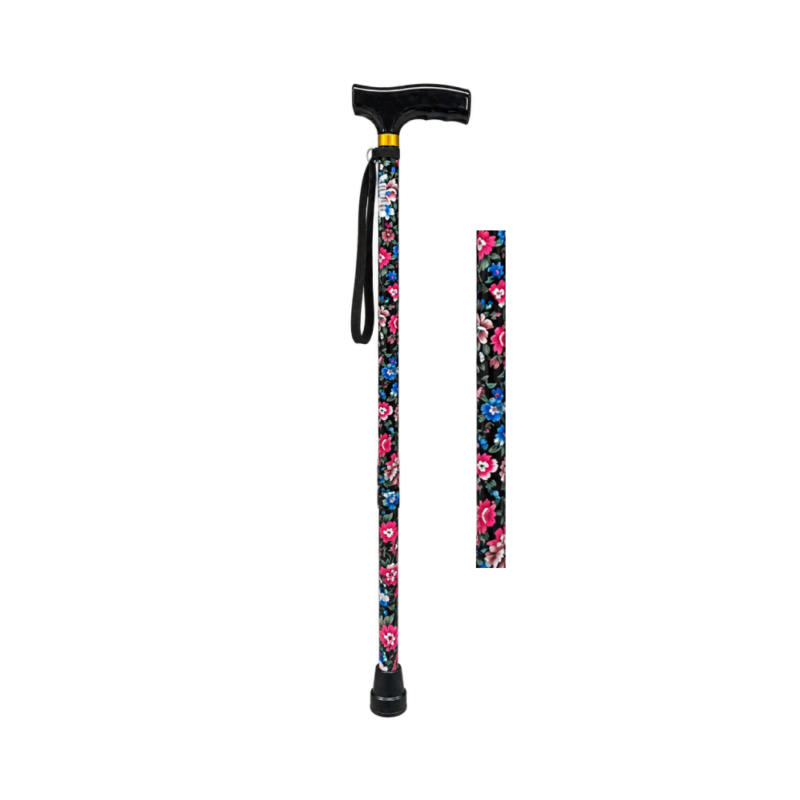 Walking Stick - Adjustable - Black Floral